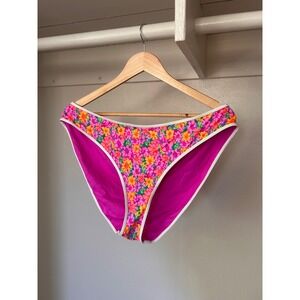 Frankies Bikinis Pink Floral Print High Cut Bikini Bottom 2XL Multi Color